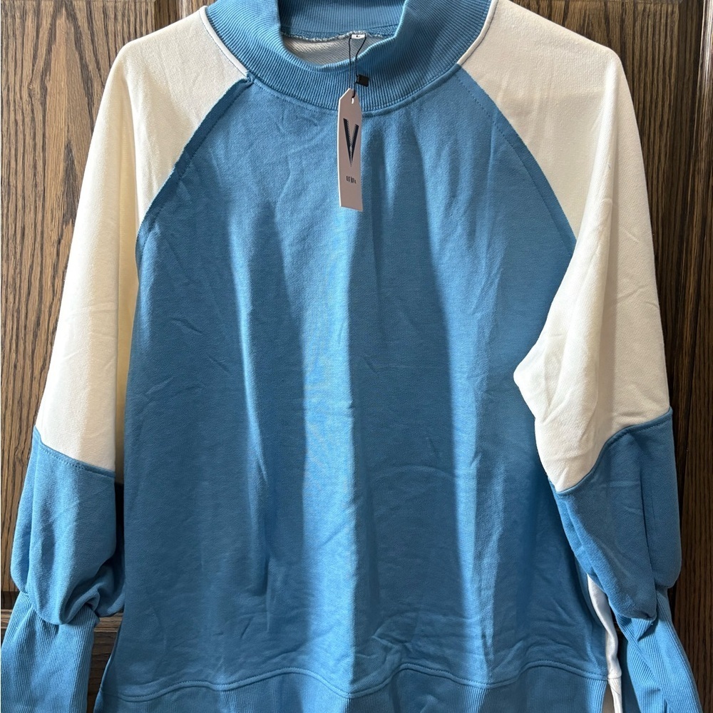 Blue and White Womens color block Sweater